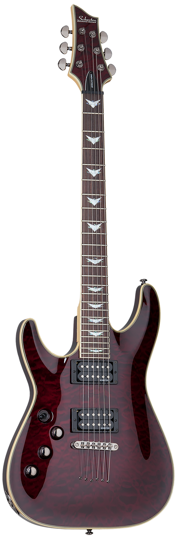 Schecter Omen Extreme-6 left-handed electric guitar in Black Cherry, front view