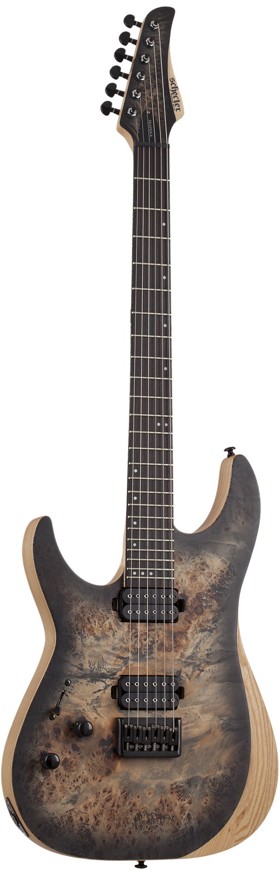 Schecter Reaper-6 left-handed electric guitar in Satin Charcoal Burst