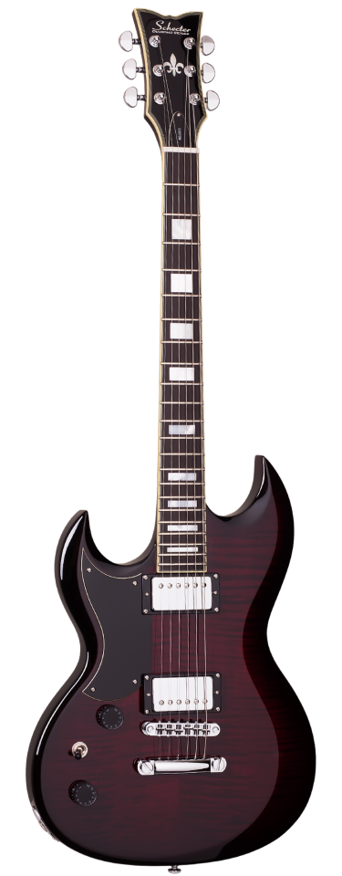 Schecter S-II Custom left-handed electric guitar in See-Thru Cherry Burst (STCB)