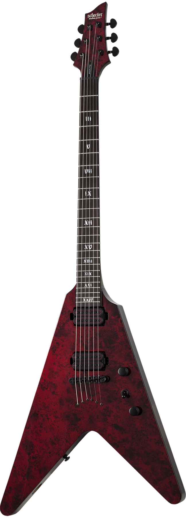 Schecter V-1 Apocalypse left-handed electric guitar in Red Reign