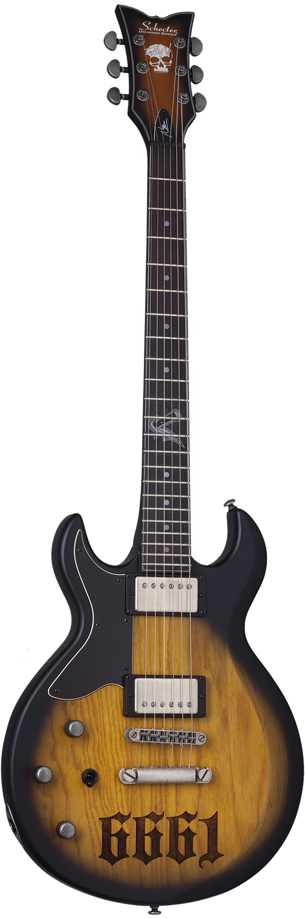 Schecter Zacky Vengeance ZV 6661 left-handed electric guitar in Aged Natural Satin Black Burst