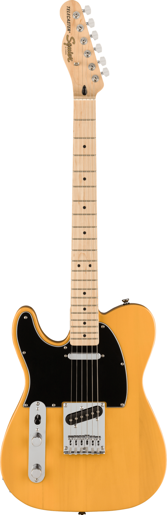 Squier Affinity Series® Telecaster® left-handed electric guitar in Butterscotch Blonde, front view