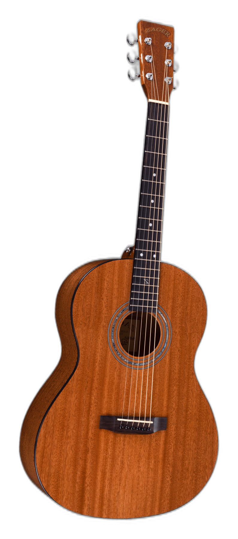 Zager 38" Parlor African Mahogany AE LH left-handed acoustic guitar in Natural, front view