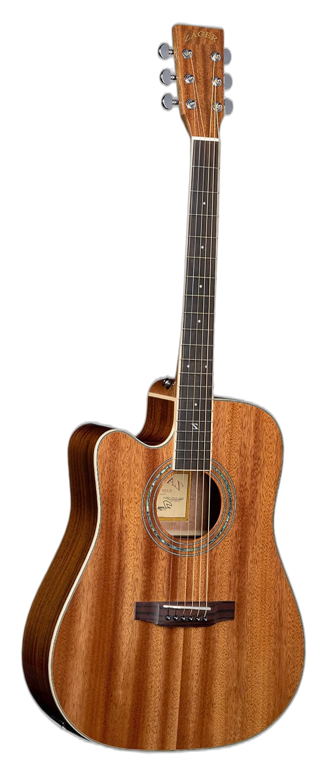 Zager ZAD50CE African Mahogany LH left-handed acoustic guitar in Natural, front view