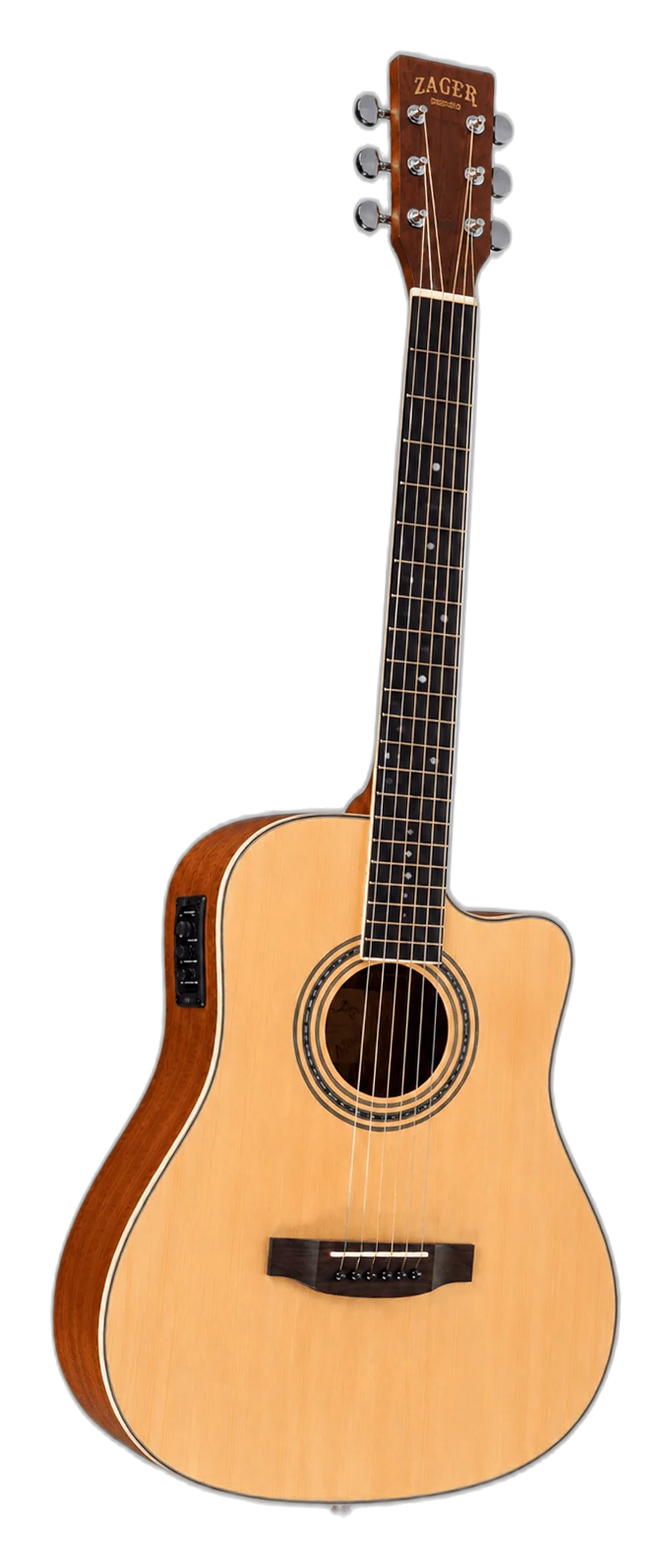 Zager ZAD50CE Spruce/Mahogany LH left-handed acoustic guitar in Natural, front view