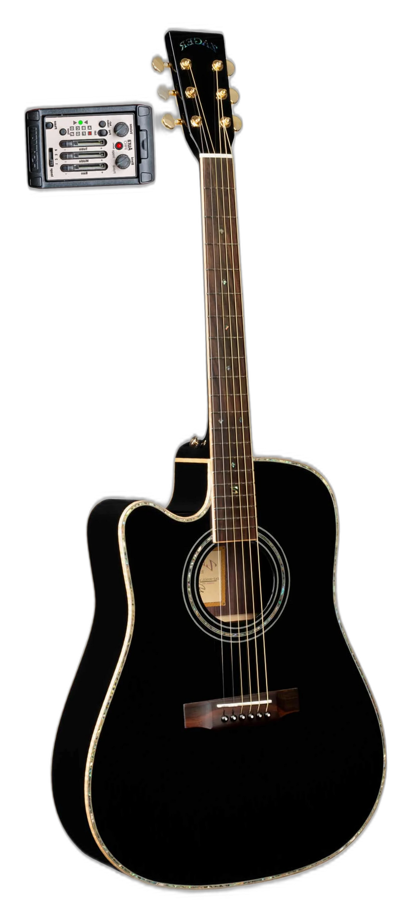 Zager ZAD900CE 50th Anniversary Black Lacquer LH left-handed acoustic guitar in Black Lacquer, front view