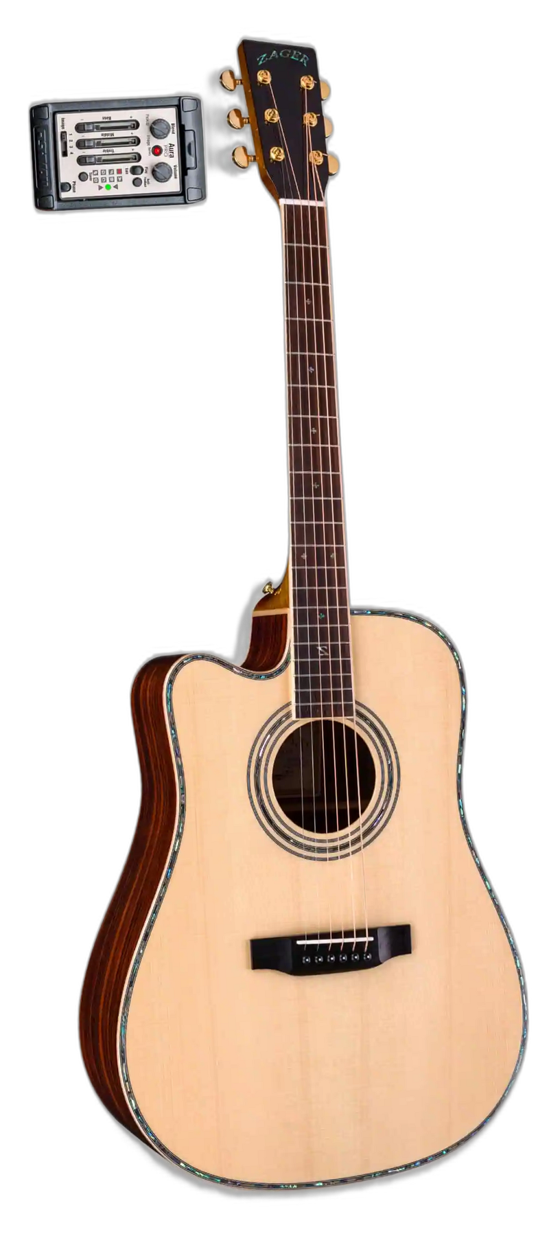 Zager ZAD900CE Natural LH left-handed acoustic guitar in Natural, front view