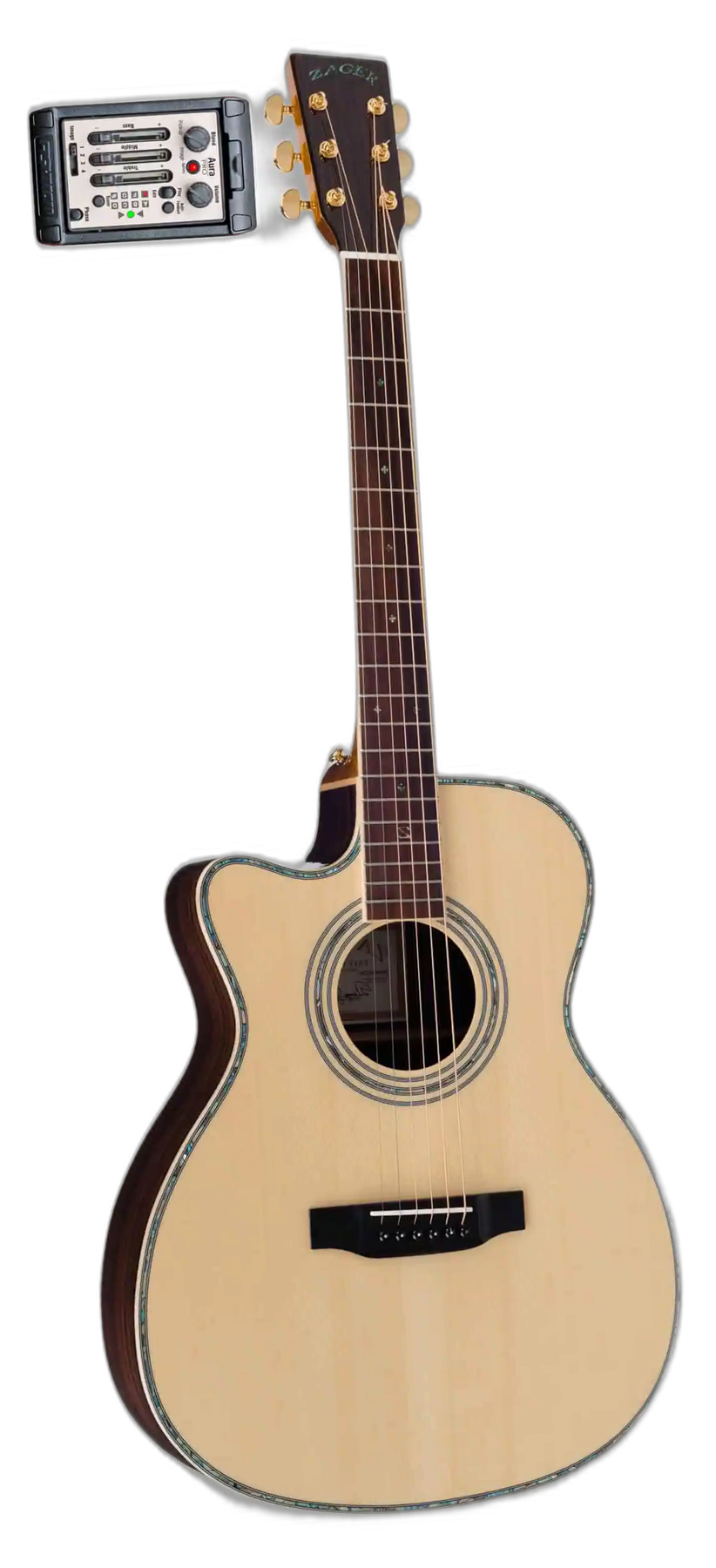 Zager ZAD900CE OM LH left-handed acoustic guitar in Natural, front view